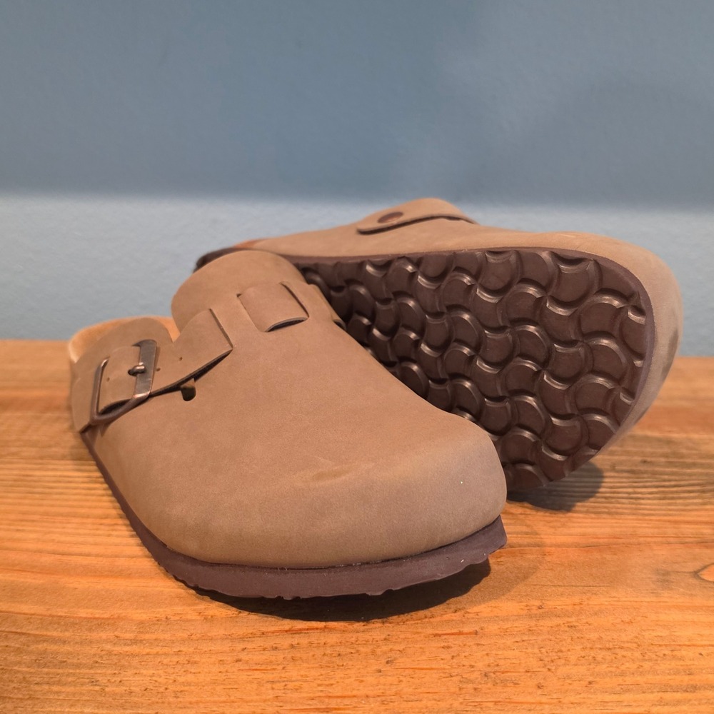 Cushionaire Womens Hana Footbed Clog Taupe Brown Buckle Mules Size 7M READ